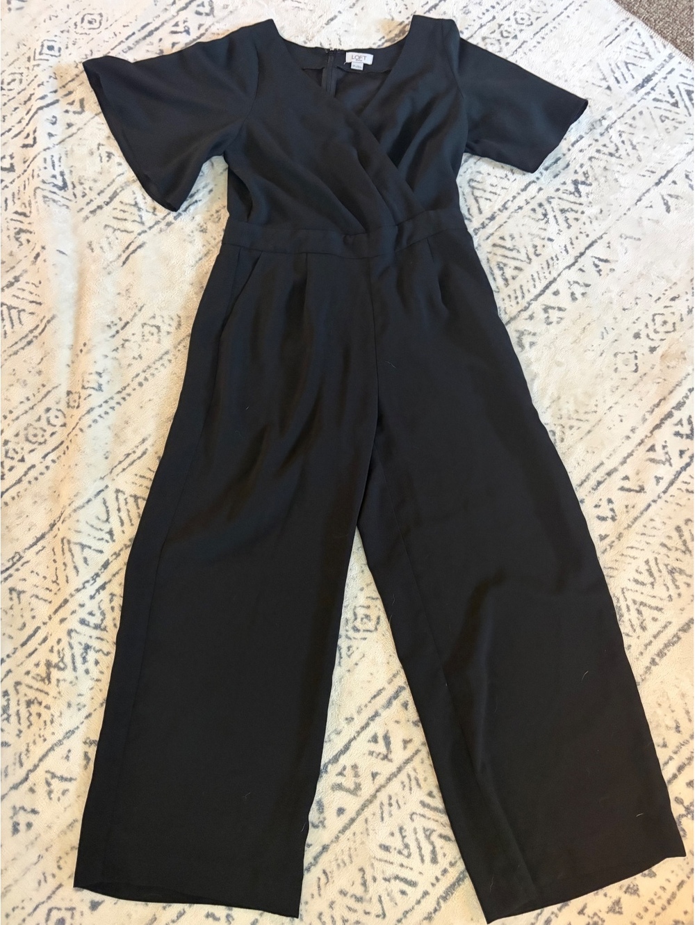 LOFT Petites Black Wrap Front Jumpsuit Size 0P